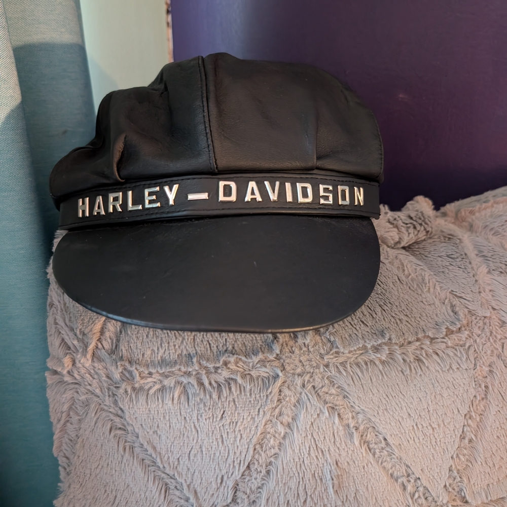 Rare Vintage Harley-Davidson Black Leather Hat